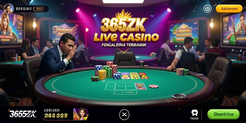 Screenshot gameplay 365ZK yang menampilkan dealer langsung dan suasana permainan.