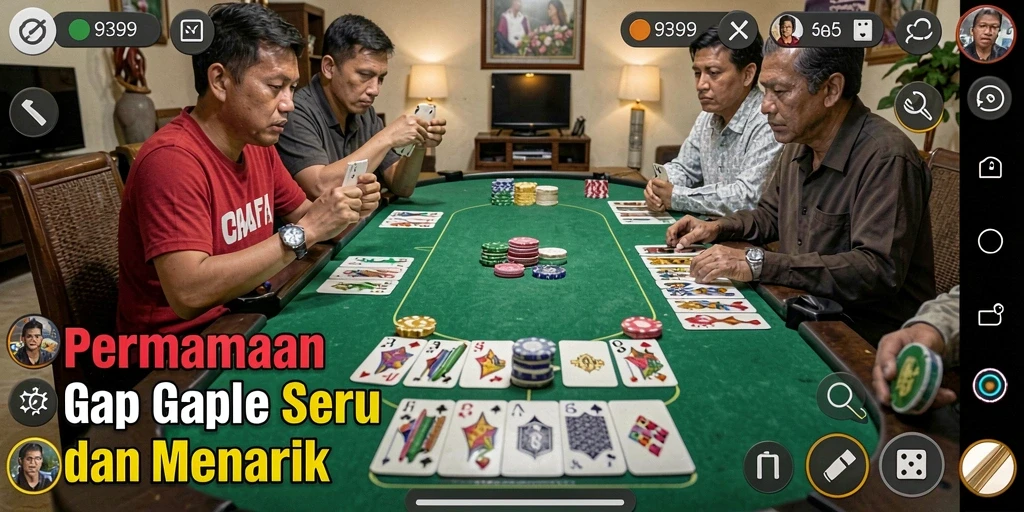 Tampilan gameplay Gaple yang seru di aplikasi 9399.