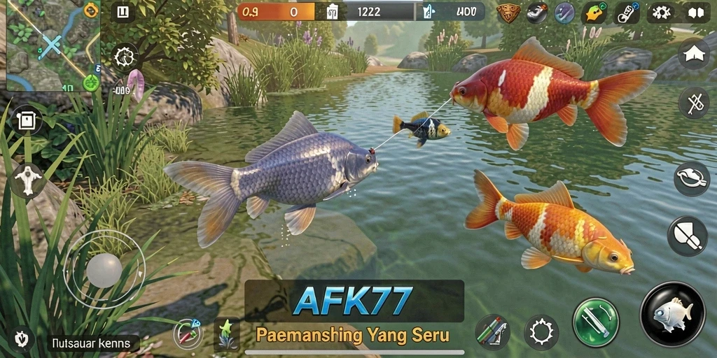 Tampilan gameplay seru di AFK77 dengan momen menangkap ikan.