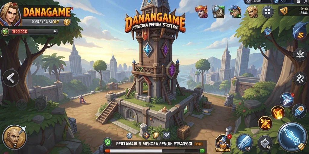 Tangkapan layar gameplay <strong>DANAGAME</strong> yang menunjukkan aksi pertahanan menara.