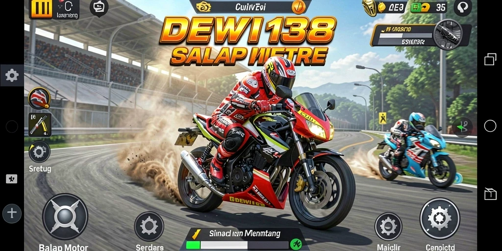 Screenshot menunjukkan aksi balapan motor yang intens di DEWI138.