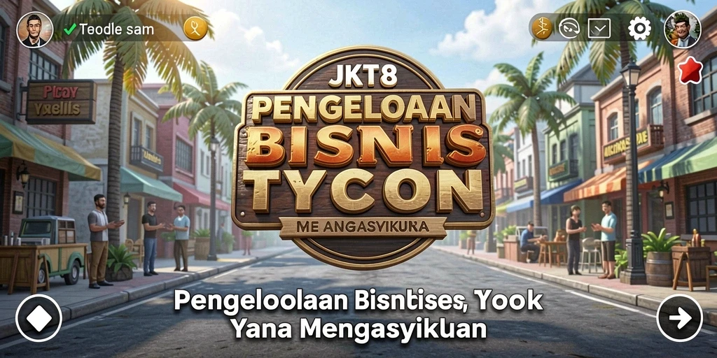 Tampilan gameplay JKT8 yang menarik dengan elemen manajemen bisnis.
