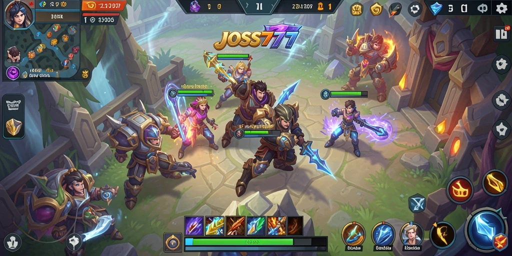 Tampilan gameplay seru dari JOSS777 dengan strategi tim yang menarik.