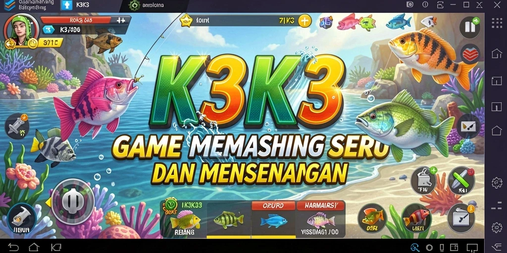 Screenshot gameplay K3K3 yang menggambarkan pengalaman memancing yang seru.