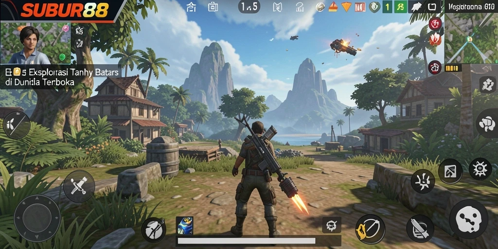 Tampilan gameplay SUBUR88 yang menampilkan petualangan di dunia terbuka.