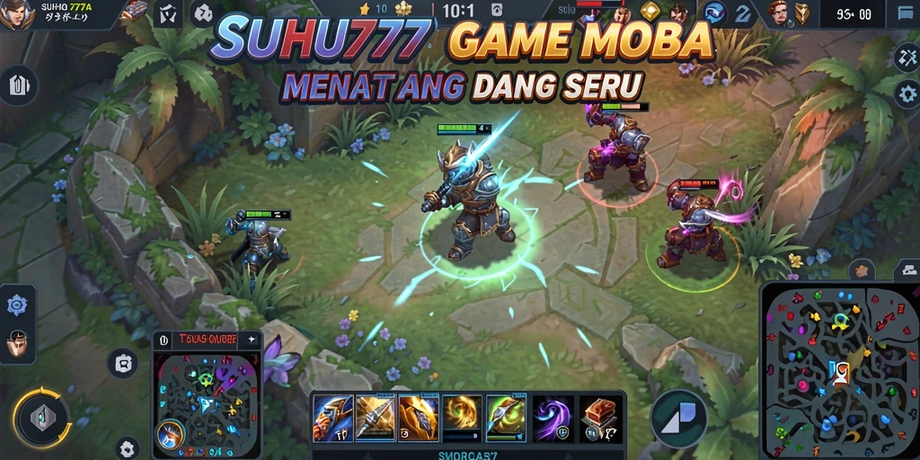 Tampilan gameplay mendebarkan di SUHU777 dengan aksi MOBA intens.