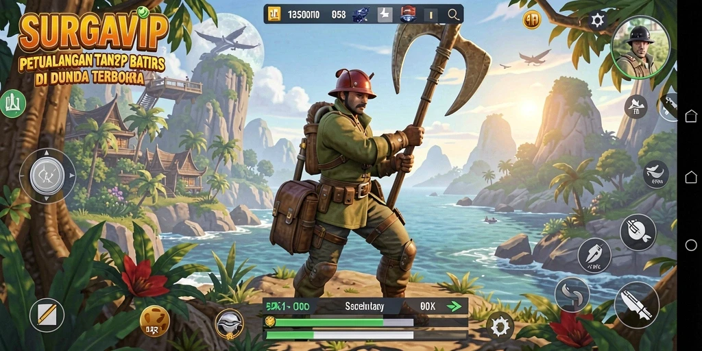 Gameplay SURGAVIP yang menampilkan eksplorasi dunia terbuka yang luas.