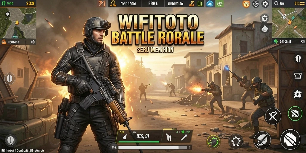 Tampilan gameplay WIFITOTO menampilkan aksi seru di arena Battle Royale.